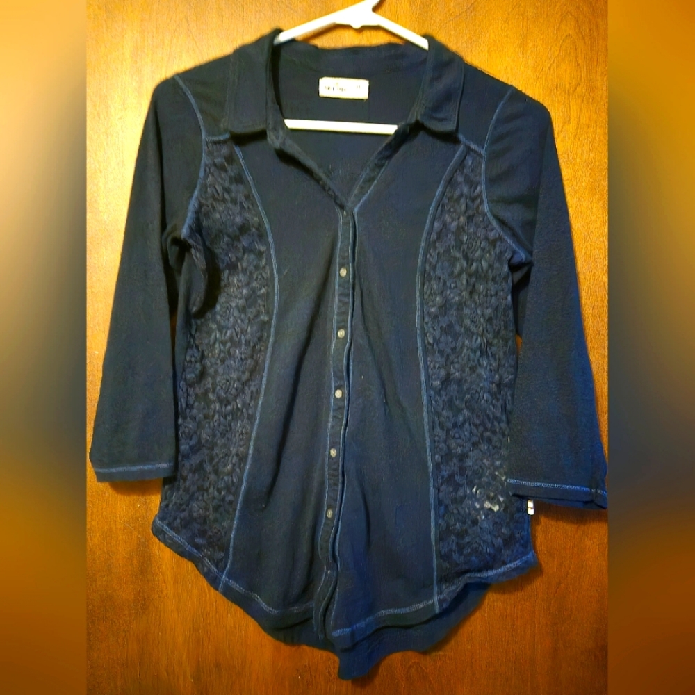 Hollister Button up 3/4 Sleeved Part See Thru Lace Shirt